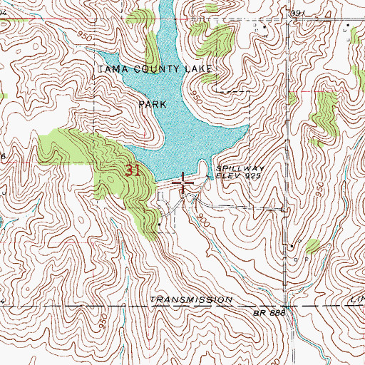Topographic Map of Tama County Lake Dam, IA