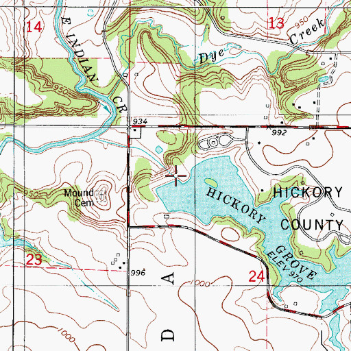 Topographic Map of Hickory Grove Lake Dam, IA