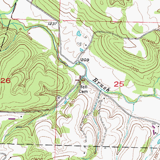 Topographic Map of Bell Cemetery, AR