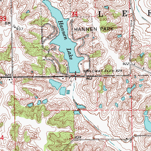 Topographic Map of Hannen Lake Dam, IA