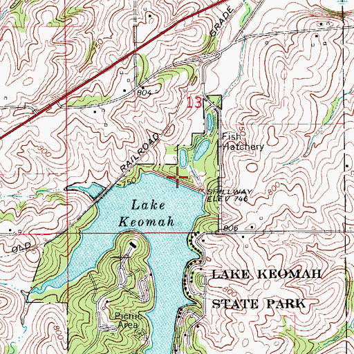 Topographic Map of Keomah Dam, IA