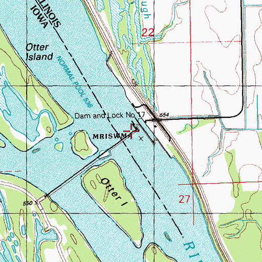 Topographic Map of Mississippi River Lock Dam Number Seventeen, IA
