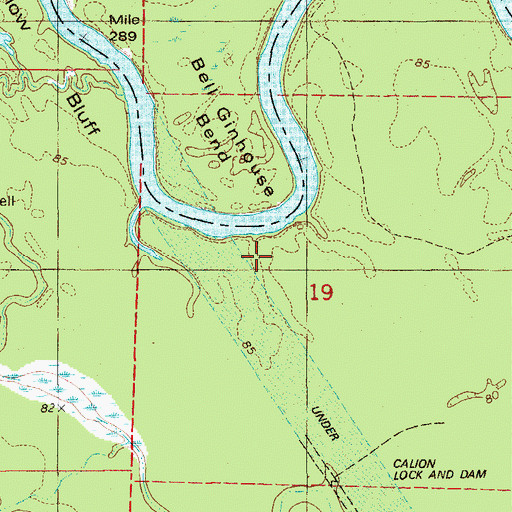 Topographic Map of Bell Ginhouse Bend, AR