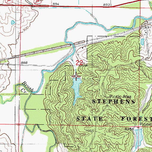 Topographic Map of Stephens Forest Pond Dam, IA