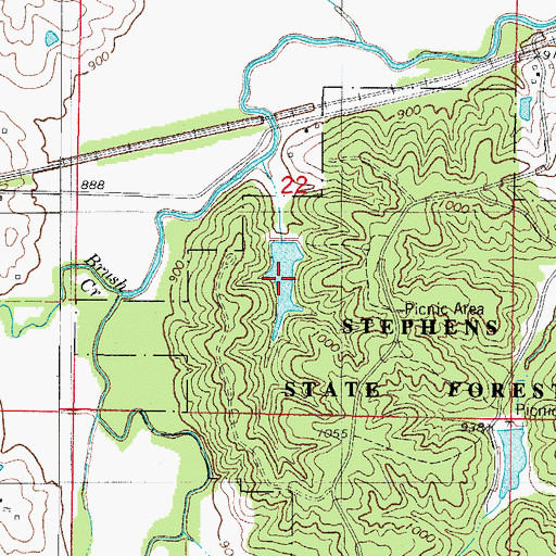 Topographic Map of Stephens Forest Pond, IA