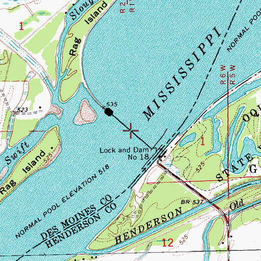 Topographic Map of Mississippi River Lock Dam Number Eighteen, IA