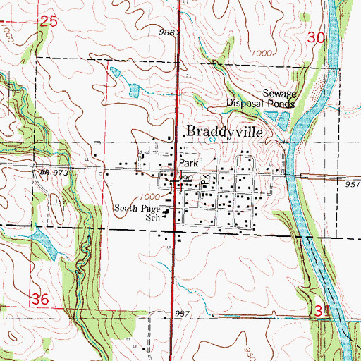 Topographic Map of Braddyville, IA