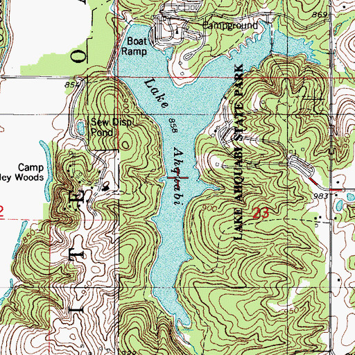 Topographic Map of Lake Ahquabi State Park, IA