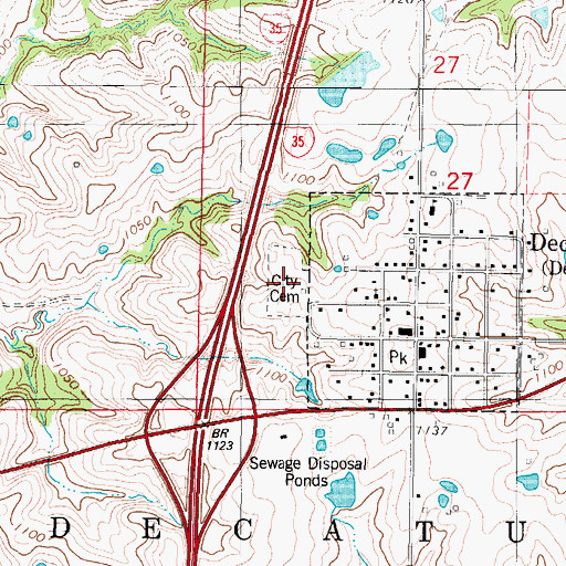 Topographic Map of Decatur City Cemetery, IA