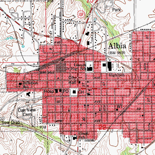 Topographic Map of Albia City Hall, IA