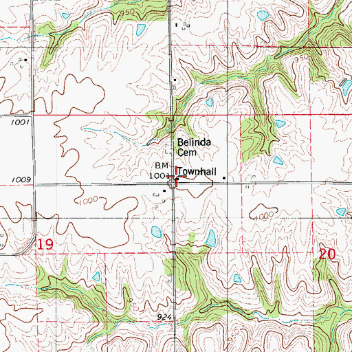 Topographic Map of Pleasant Townhall, IA