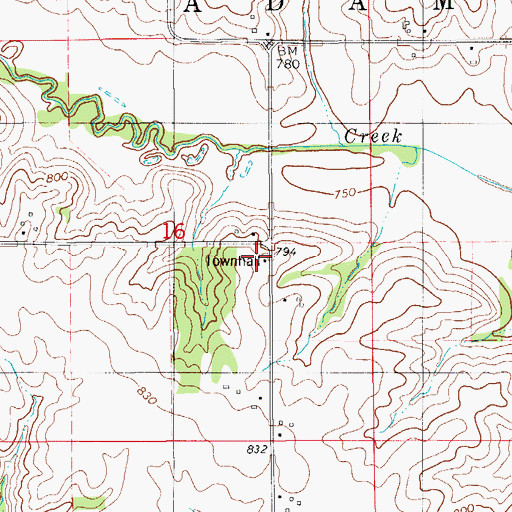 Topographic Map of Adams Townhall, IA
