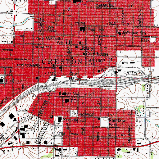 Topographic Map of Creston City Hall, IA