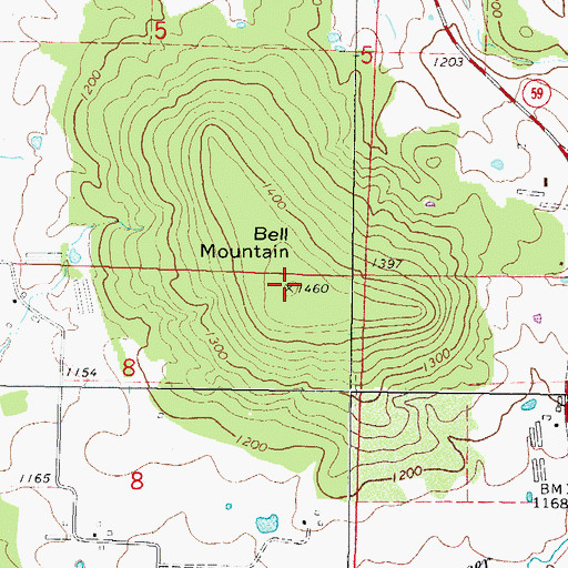 Topographic Map of Bell Mountain, AR