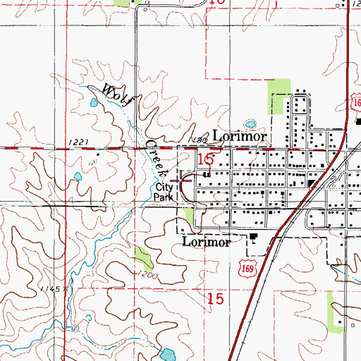 Topographic Map of Lorimor City Park, IA