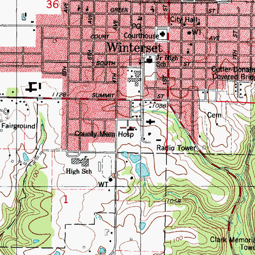 Topographic Map of Madison County Hospital, IA