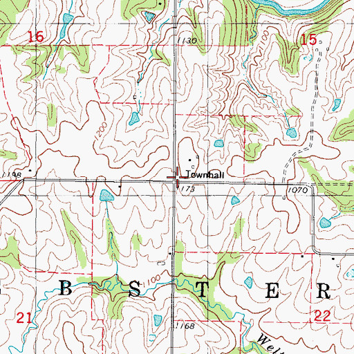 Topographic Map of Webster Townhall, IA