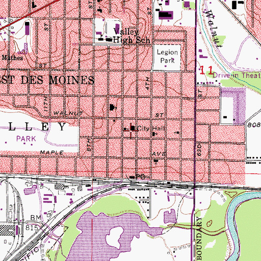 Topographic Map of West Des Moines City Hall, IA