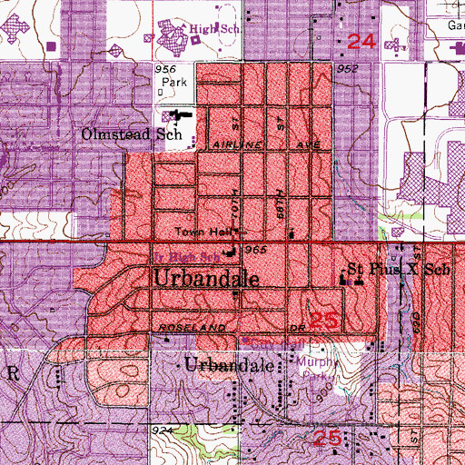 Topographic Map of Urbandale Town Hall, IA