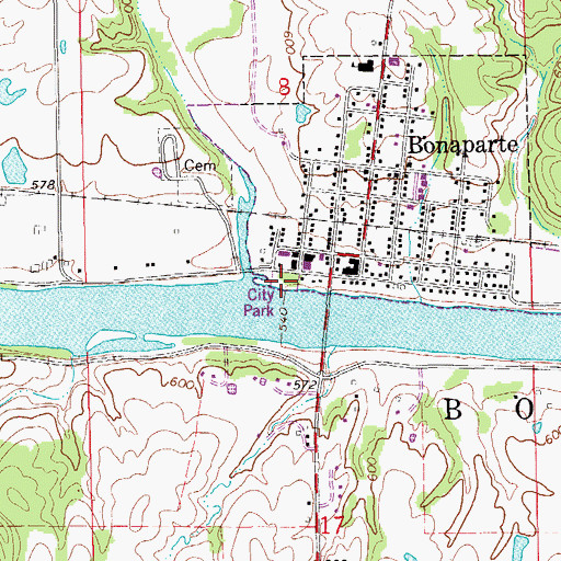 Topographic Map of Bonaparte City Park, IA