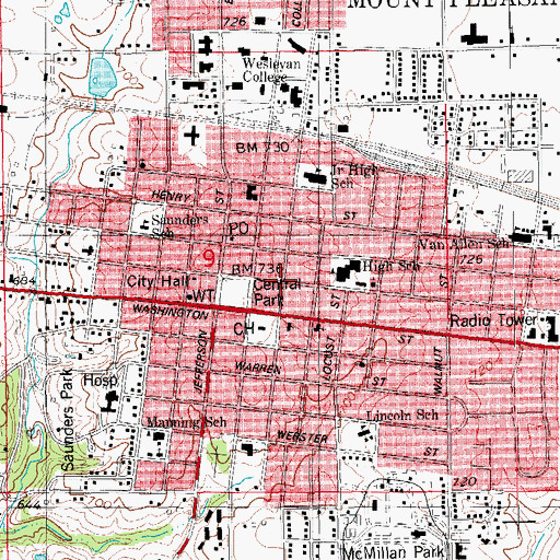 Topographic Map of Mount Pleasant City Hall, IA