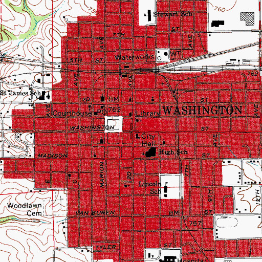 Topographic Map of Washington City Hall, IA