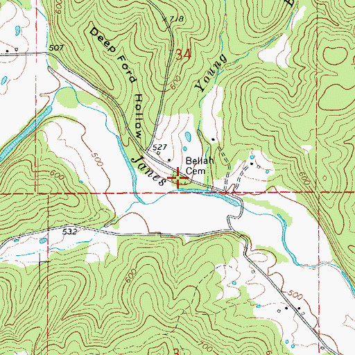 Topographic Map of Bellah Cemetery, AR