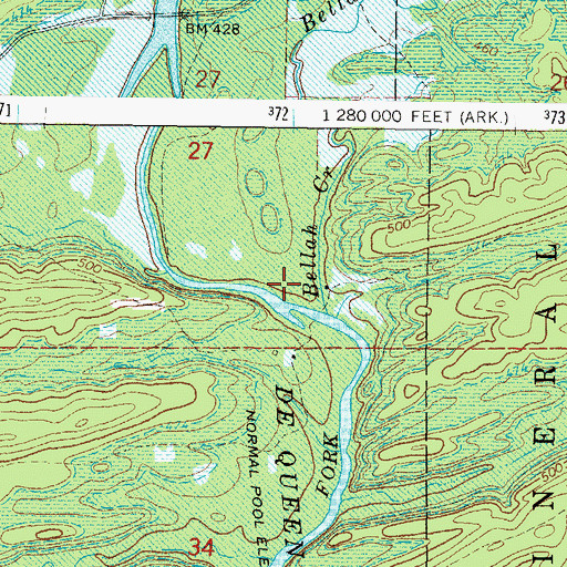 Topographic Map of Bellah Creek, AR