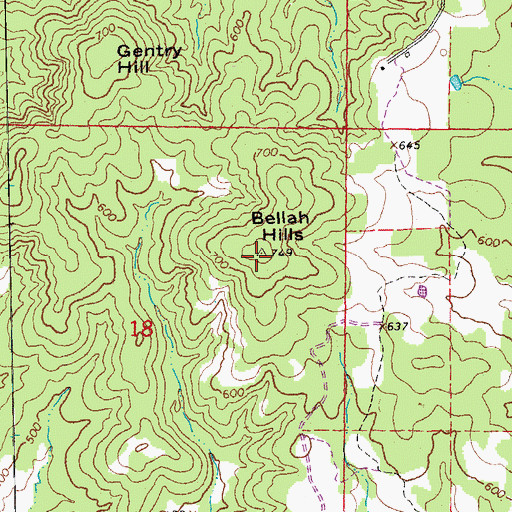 Topographic Map of Bellah Hills, AR