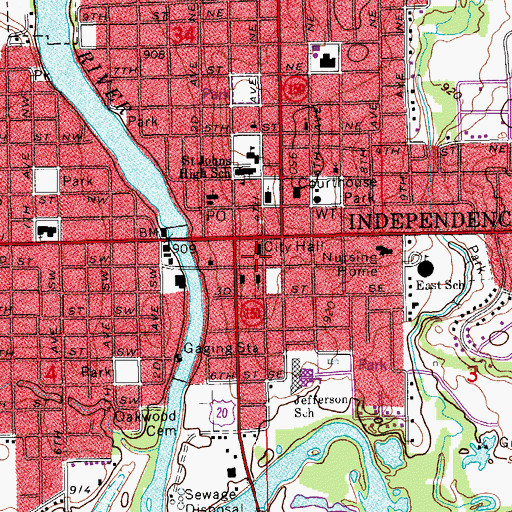 Topographic Map of Independence City Hall, IA