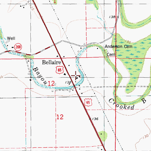 Topographic Map of Bellaire Church, AR