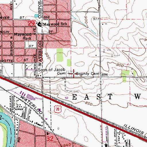Topographic Map of Hillcrest Cemetery, IA