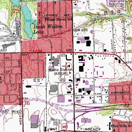 Topographic Map of KGRS-FM (Burlington), IA