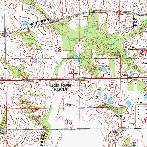 Topographic Map of KBCT-FM (Fairfield), IA