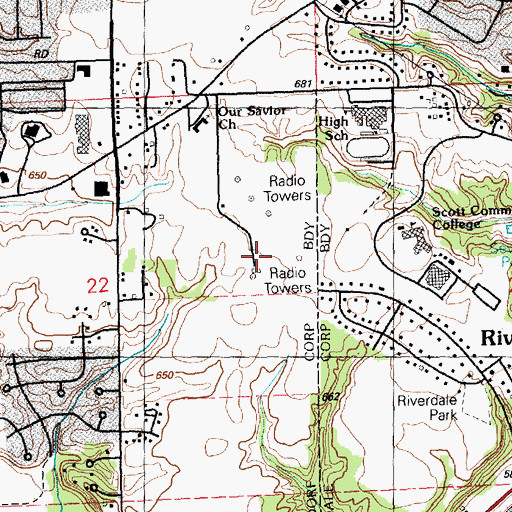 Topographic Map of KIIK-FM (Davenport), IA