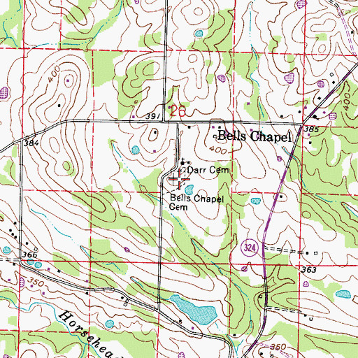 Topographic Map of Bells Chapel Cemetery, AR