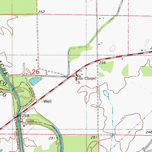 Topographic Map of Bells Chapel Church, AR