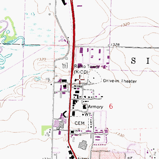 Topographic Map of KICD-FM (Spencer), IA