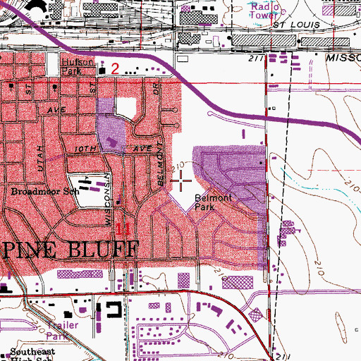 Topographic Map of Belmont Park, AR