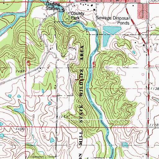 Topographic Map of Lennon Mills State Wildlife Area, IA