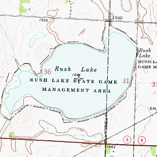 Topographic Map of Rush Lake, IA