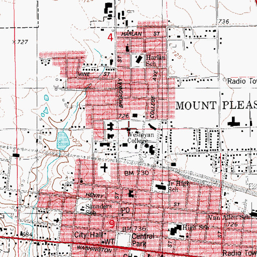 Topographic Map of Iowa Wesleyan College, IA