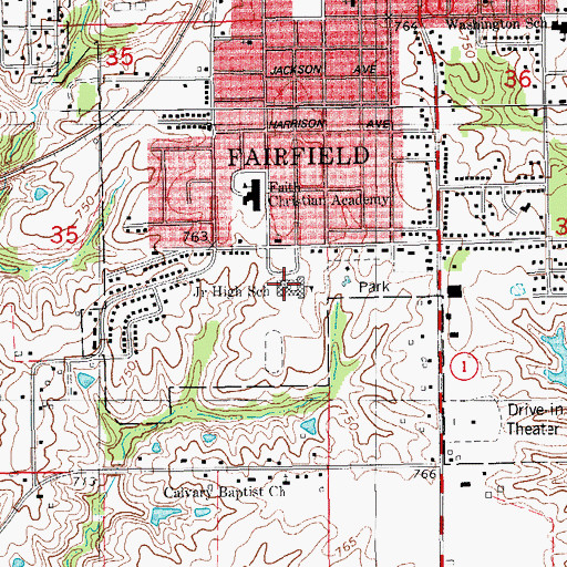 Topographic Map of Fairfield Middle School, IA