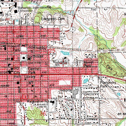 Topographic Map of Fairfield High School, IA