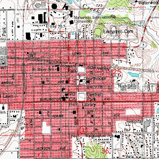 Topographic Map of Jefferson County Courthouse, IA