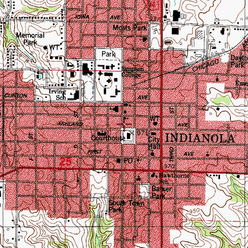 Topographic Map of Warren County Courthouse, IA