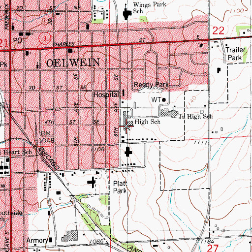 Topographic Map of Oelwein High School, IA