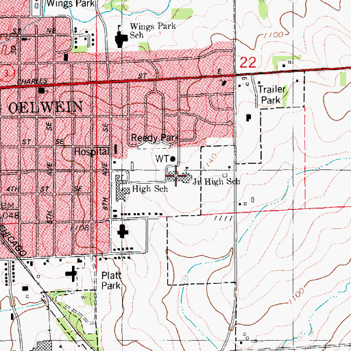 Topographic Map of Oelwein Middle School, IA