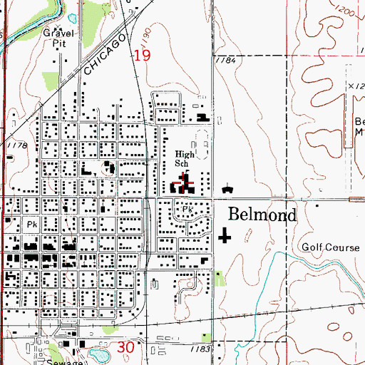 Topographic Map of Belmond - Klemme Junior / Senior High School, IA