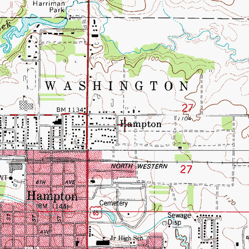 Topographic Map of Hampton - Dumont Middle School, IA